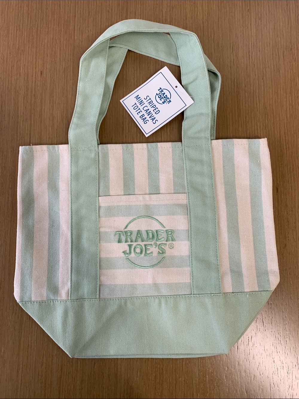 NEW Trader Joe’s Striped Mini Tote Bag in green